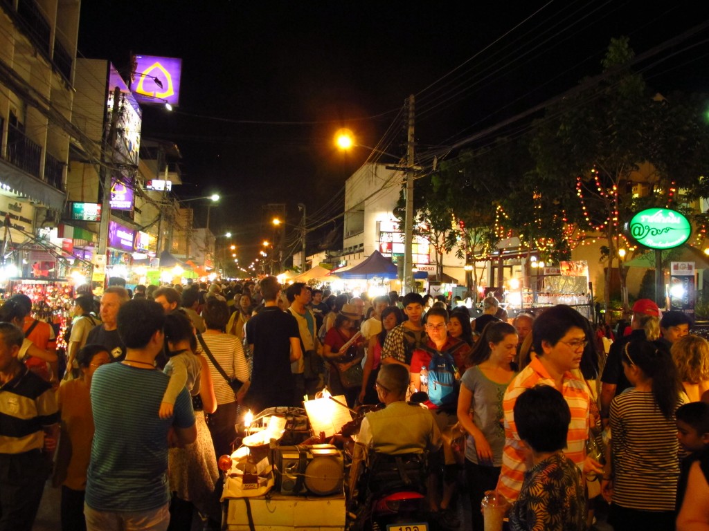 The market gets very busy after dark
